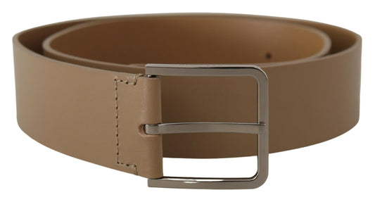 Dolce & Gabbana Beige Leather Statement Belt With Silver Buckle