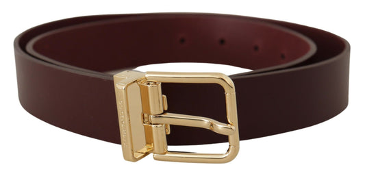 Dolce & Gabbana Elegant Maroon Leather Belt With Gold Buckle