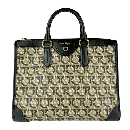 Salvatore Ferragamo Brown Canvas Gancini