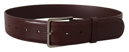 Dolce & Gabbana Elegant Maroon Leather Belt With Engraved Buckle
