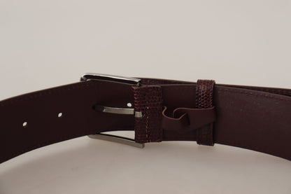 Dolce & Gabbana Elegant Maroon Leather Belt With Engraved Buckle
