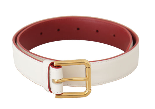 Dolce & Gabbana Elegant White Leather Belt With Engraved Buckle