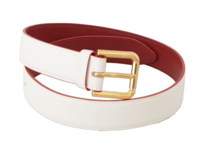 Dolce & Gabbana Elegant White Leather Belt With Engraved Buckle