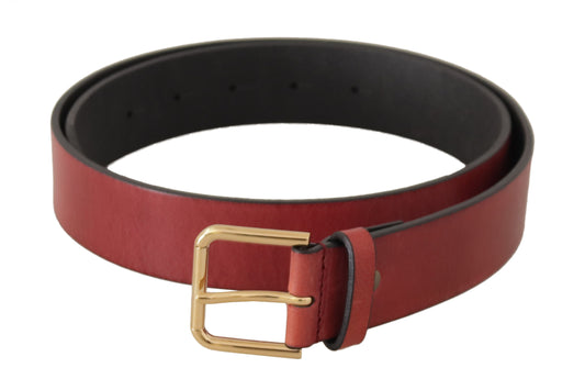 Dolce & Gabbana Elegant Red Leather Belt With Engraved Buckle