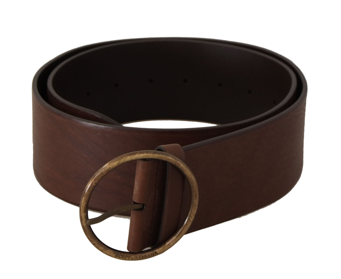 Dolce & Gabbana Elegant Brown Leather Belt With Engraved Buckle