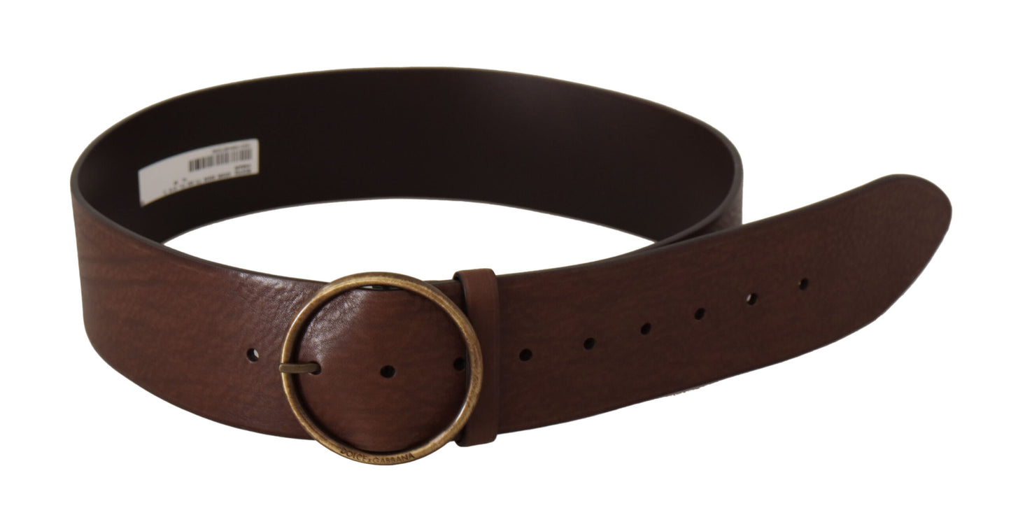 Dolce & Gabbana Elegant Brown Leather Belt With Engraved Buckle