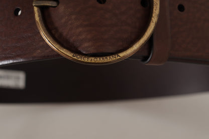 Dolce & Gabbana Elegant Brown Leather Belt With Engraved Buckle