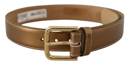 Dolce & Gabbana Elegant Bronze Leather Belt With Logo Buckle