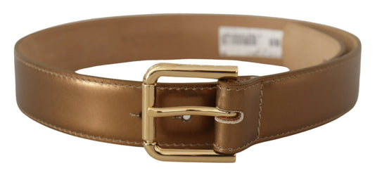 Dolce & Gabbana Bronze Leather Belt With Gold-Toned Buckle
