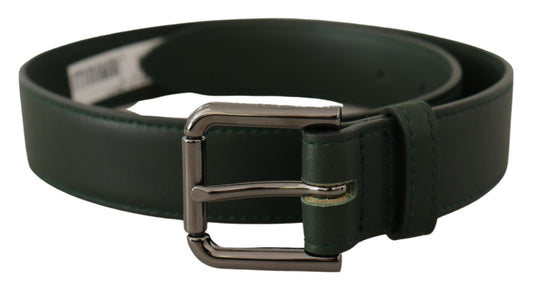 Dolce & Gabbana Elegant Dark Green Leather Belt With Logo Buckle