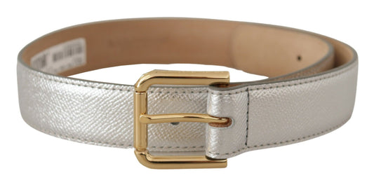 Dolce & Gabbana Elegant Silver Leather Belt With Engraved Buckle