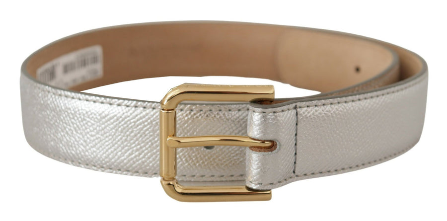 Dolce & Gabbana Elegant Silver Leather Belt With Engraved Buckle