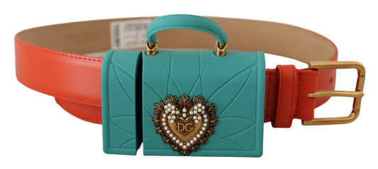 Dolce & Gabbana Chic Orange Leather Belt With Headphone Case