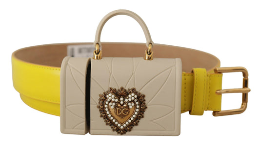 Dolce & Gabbana Chic Yellow Leather Belt With Headphone Case