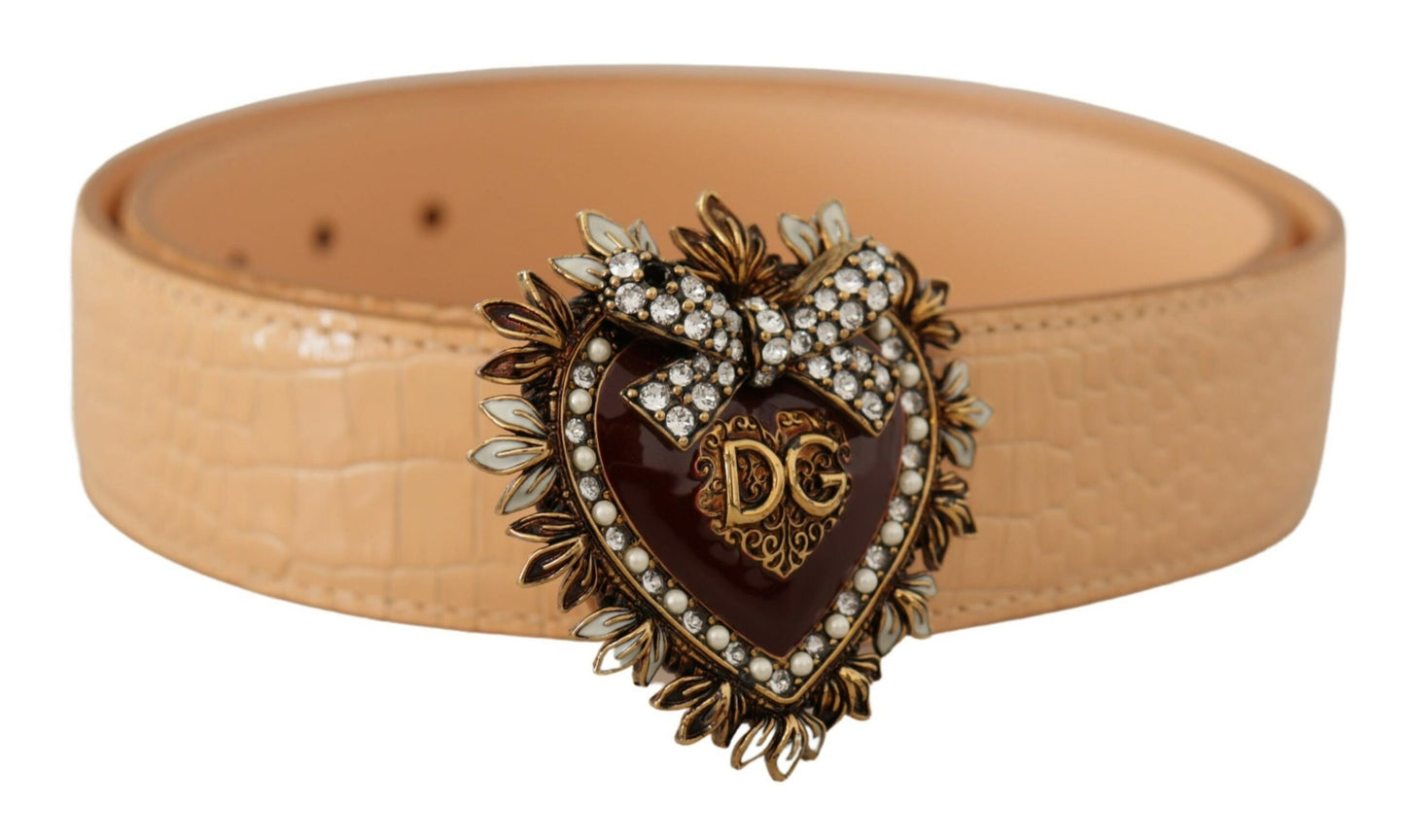Dolce & Gabbana Enchanting Nude Leather Belt With Engraved Buckle