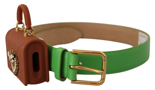 Dolce & Gabbana Chic Emerald Leather Belt With Engraved Buckle