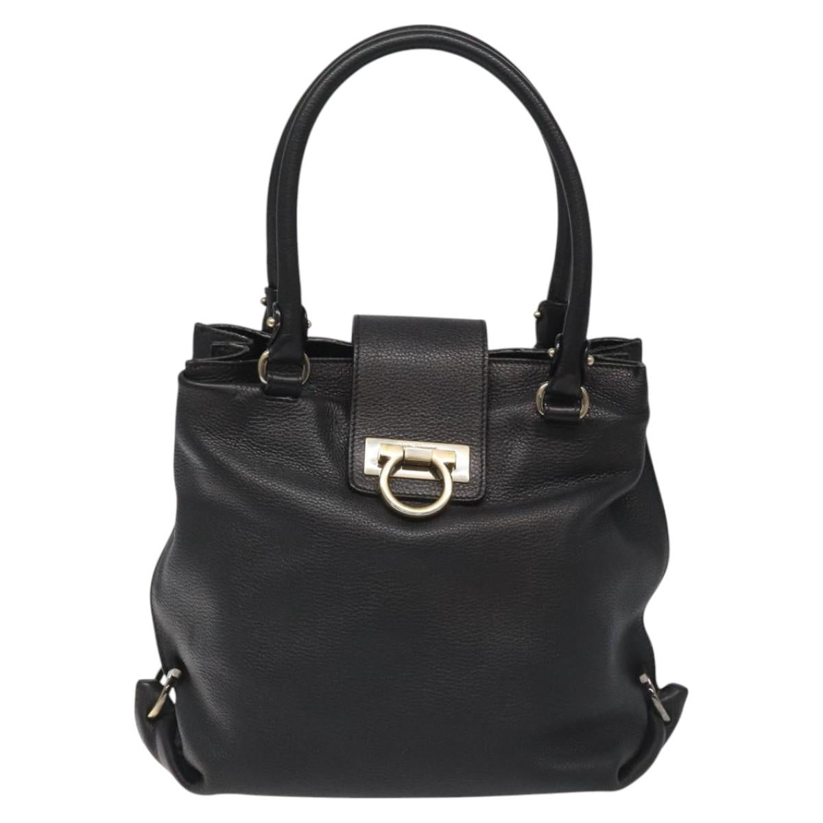 Salvatore Ferragamo Black Leather Gancini