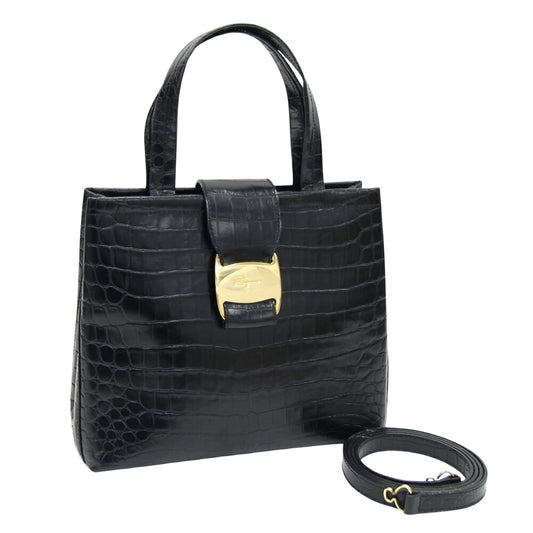 Salvatore Ferragamo Black Leather Vara