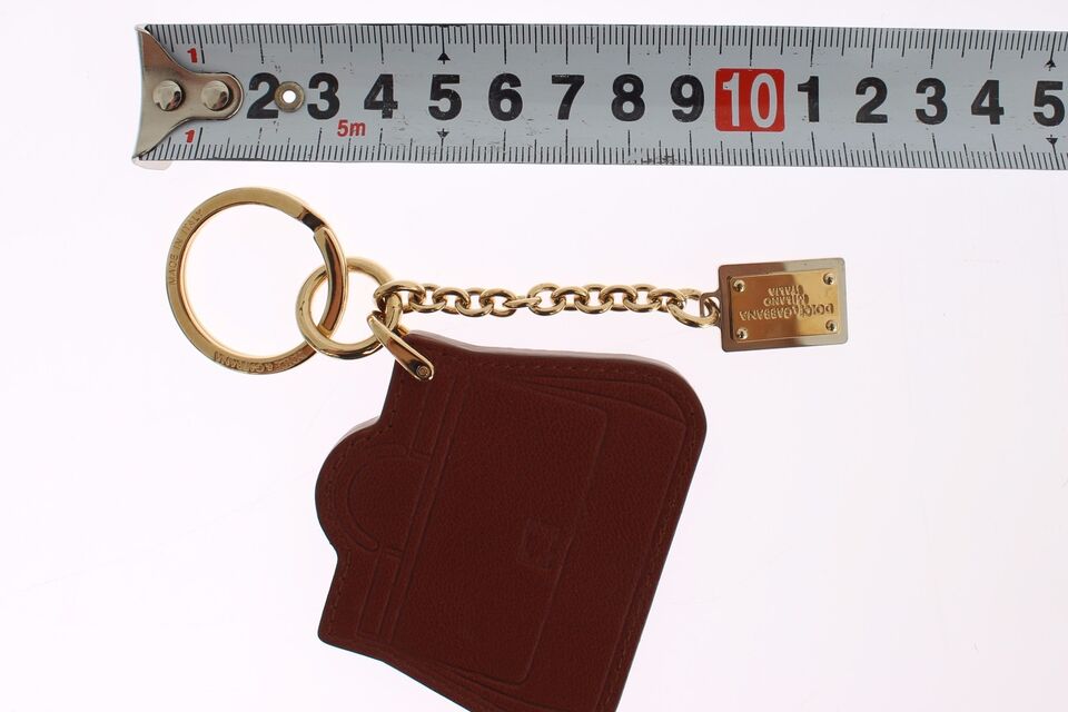 Dolce & Gabbana Elegant Brown Leather Keychain With Gold Detailing
