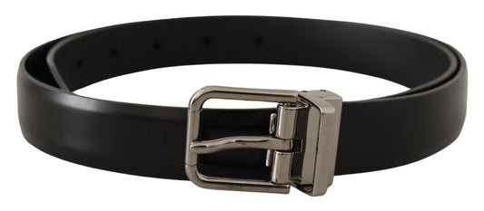Dolce & Gabbana Elegant Black Leather Belt With Metal Buckle