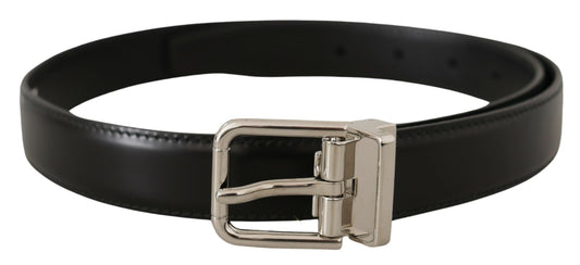 Dolce & Gabbana Sleek Black Leather Belt With Metal Buckle