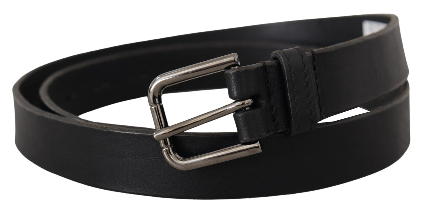 Dolce & Gabbana Elegant Black Leather Belt With Metal Buckle