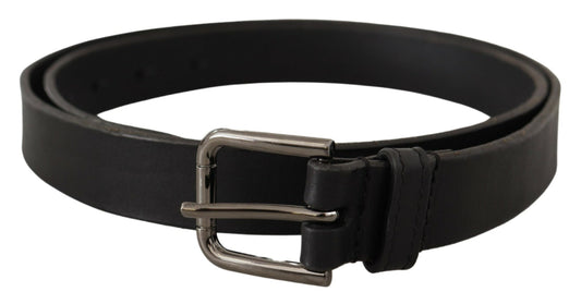 Dolce & Gabbana Elegant Black Leather Belt With Metal Buckle