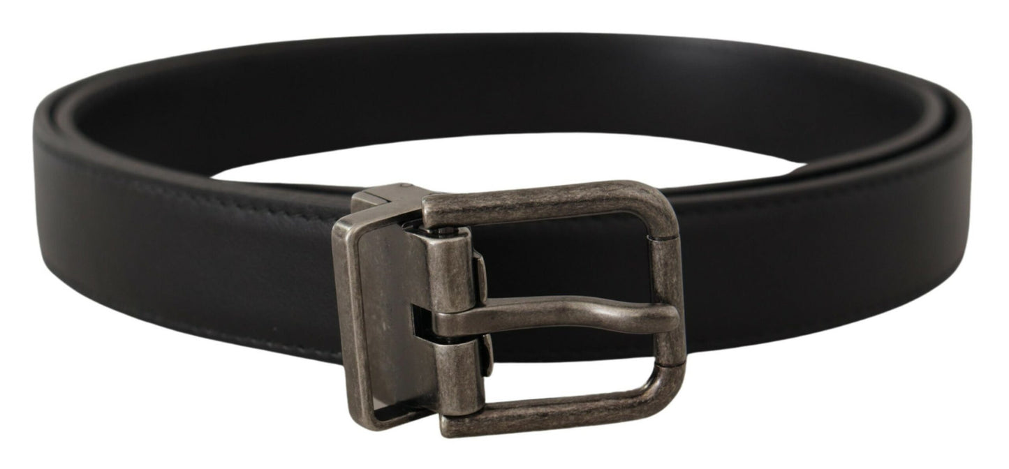 Dolce & Gabbana Elegant Black Leather Belt With Metal Buckle
