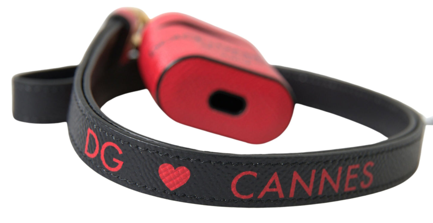 Dolce & Gabbana Elegant Leather Airpods Case In Black And Red