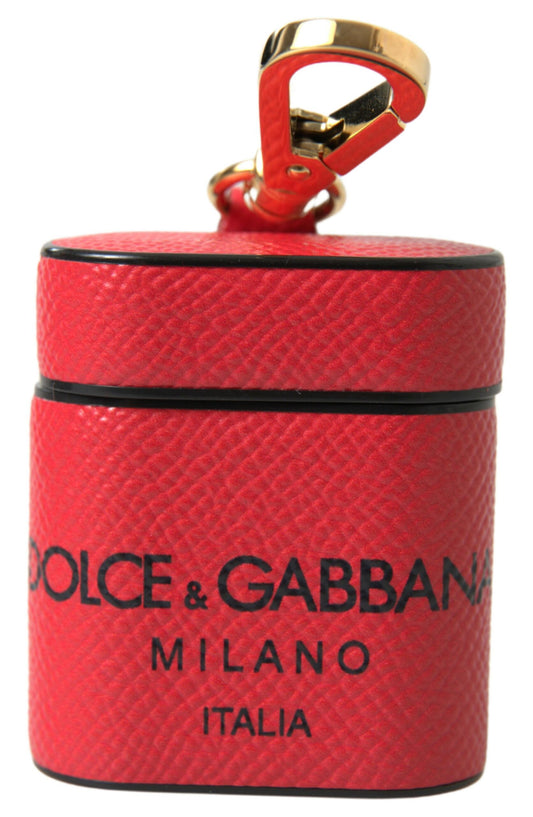 Dolce & Gabbana Elegant Leather Airpods Case In Black And Red