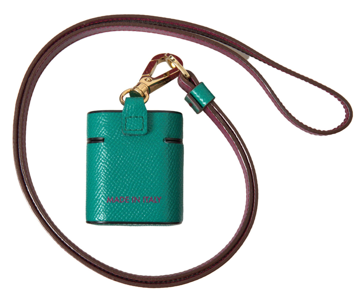 Dolce & Gabbana Elegant Leather Airpods Case In Green And Maroon