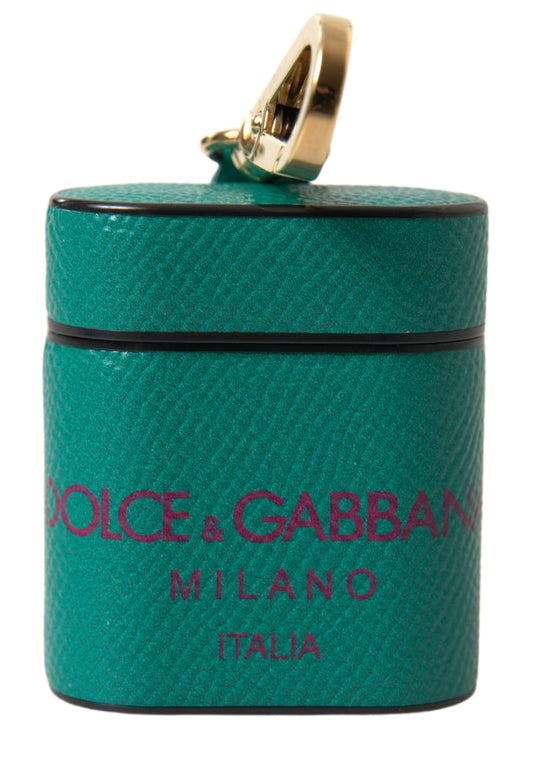 Dolce & Gabbana Elegant Leather Airpods Case In Green And Maroon