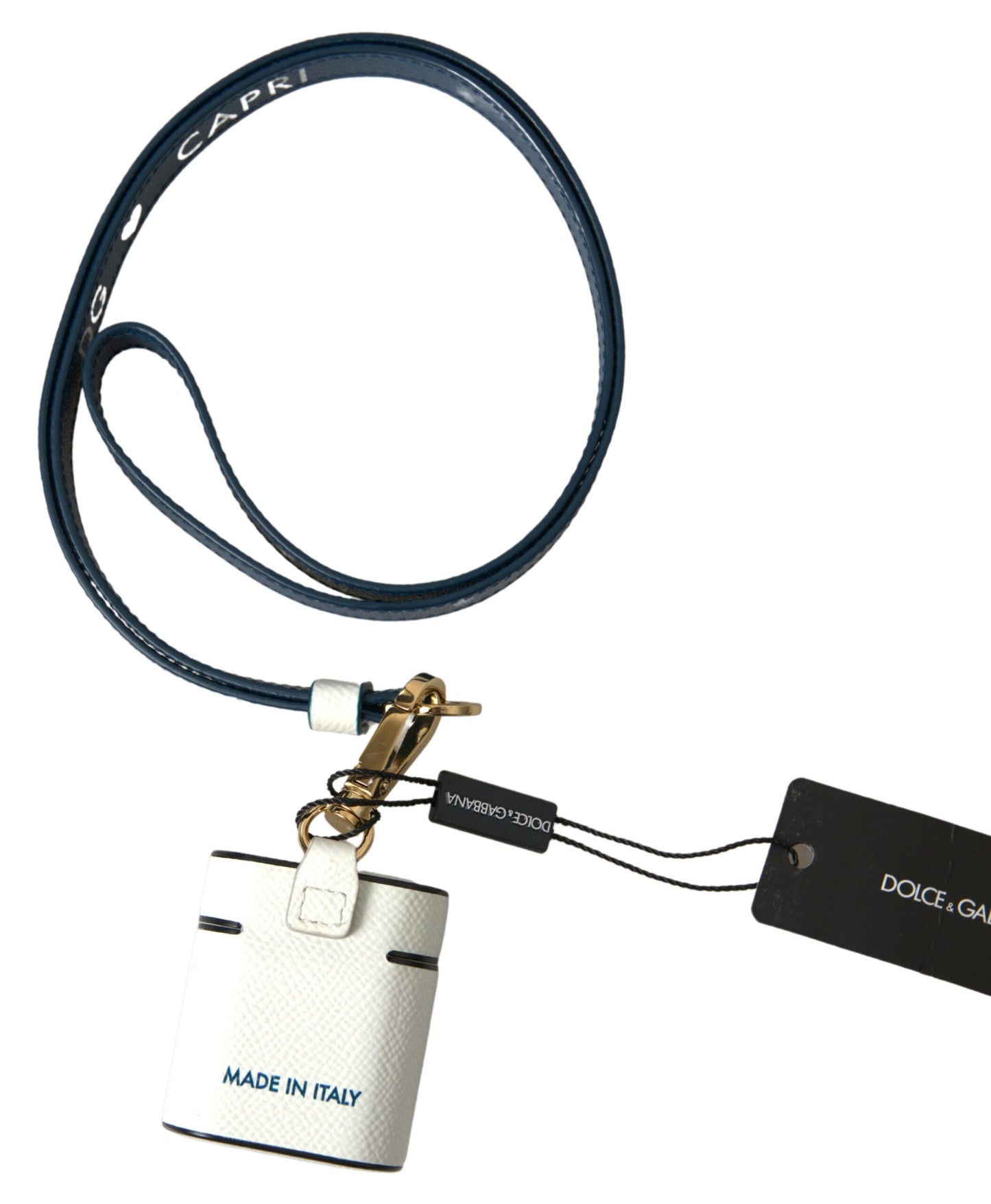 Dolce & Gabbana Elegant Leather Airpods Case In White & Blue