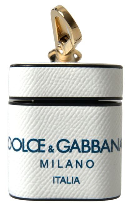 Dolce & Gabbana Elegant Leather Airpods Case In White & Blue