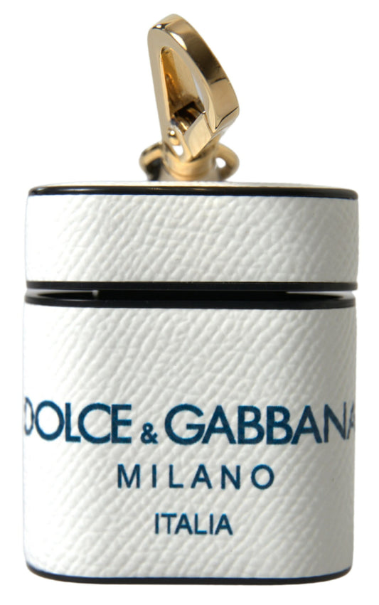 Dolce & Gabbana Elegant Leather Airpods Case In White & Blue