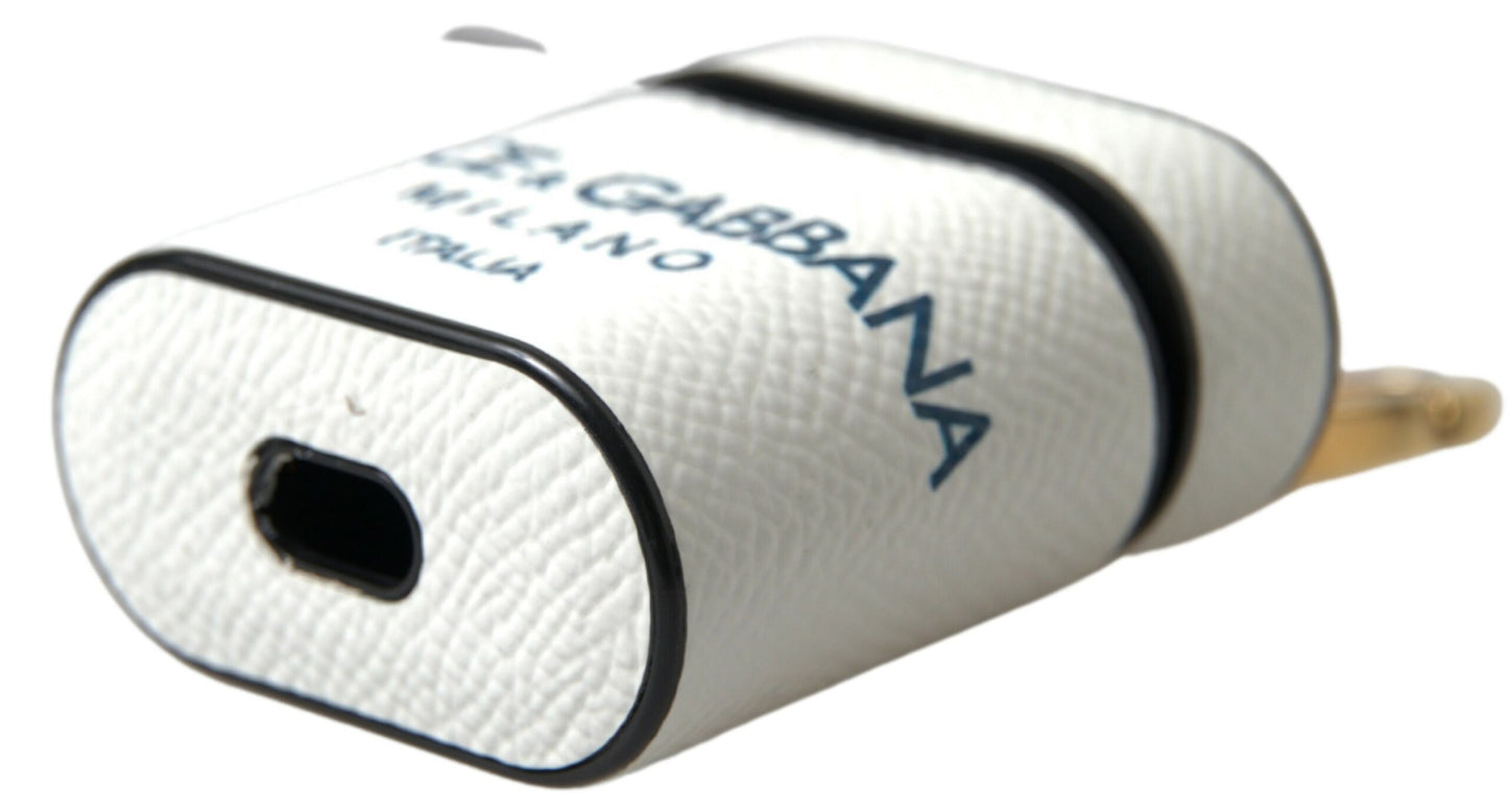 Dolce & Gabbana Elegant Leather Airpods Case In White & Blue