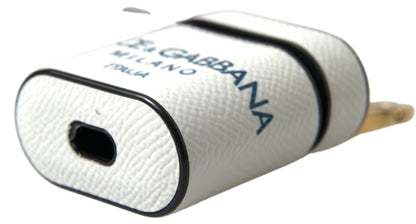 Dolce & Gabbana Elegant Leather Airpods Case In White & Blue