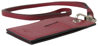 Dolce & Gabbana Elegant Red Leather Cardholder With Lanyard