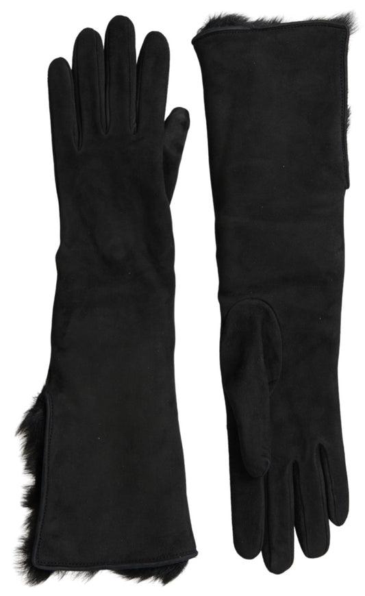 Dolce & Gabbana Elegant Leather Elbow Length Gloves With Fur Trim