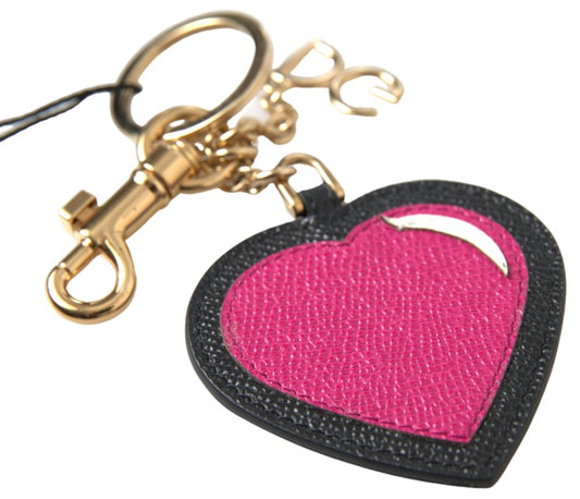 Dolce & Gabbana Elegant Black Leather Keychain With Fuchsia Accent
