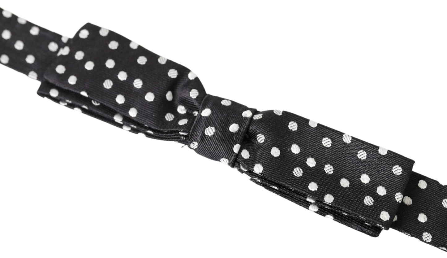 Dolce & Gabbana Elegant Black Silk Bow Tie With Logo Detail