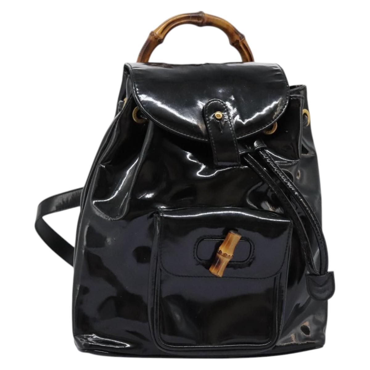 Gucci Black Patent Leather Bamboo