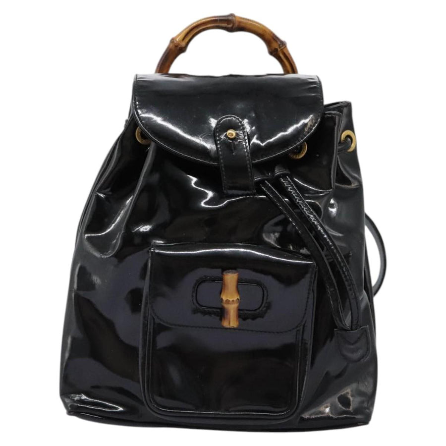 Gucci Black Patent Leather Bamboo