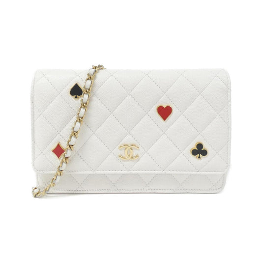 Chanel White Leather Wallet On Chain