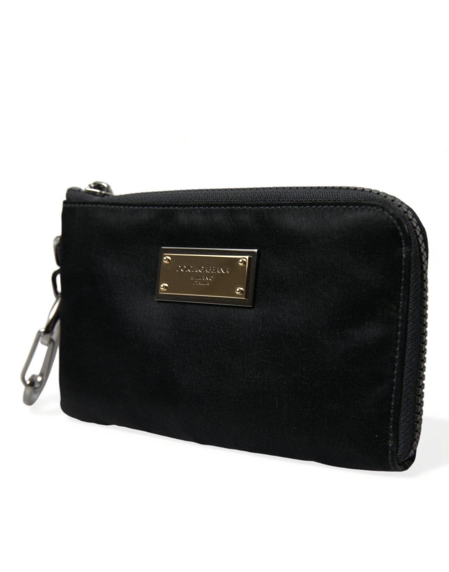 Dolce & Gabbana Elite Black Nylon & Leather Pouch With Logo Detail