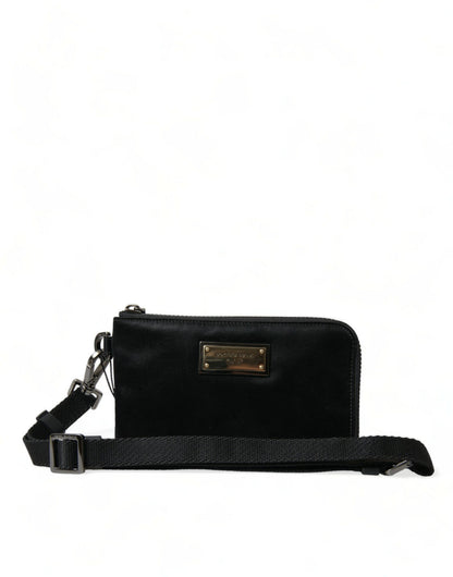 Dolce & Gabbana Elegant Black Nylon Leather Pouch With Silver Details