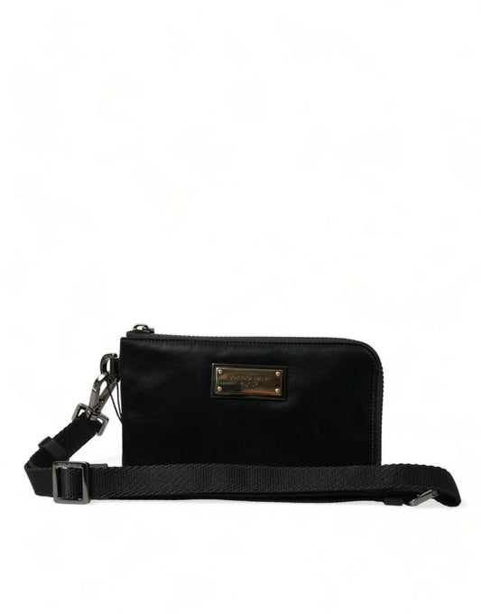 Dolce & Gabbana Elegant Black Nylon Leather Pouch With Silver Details