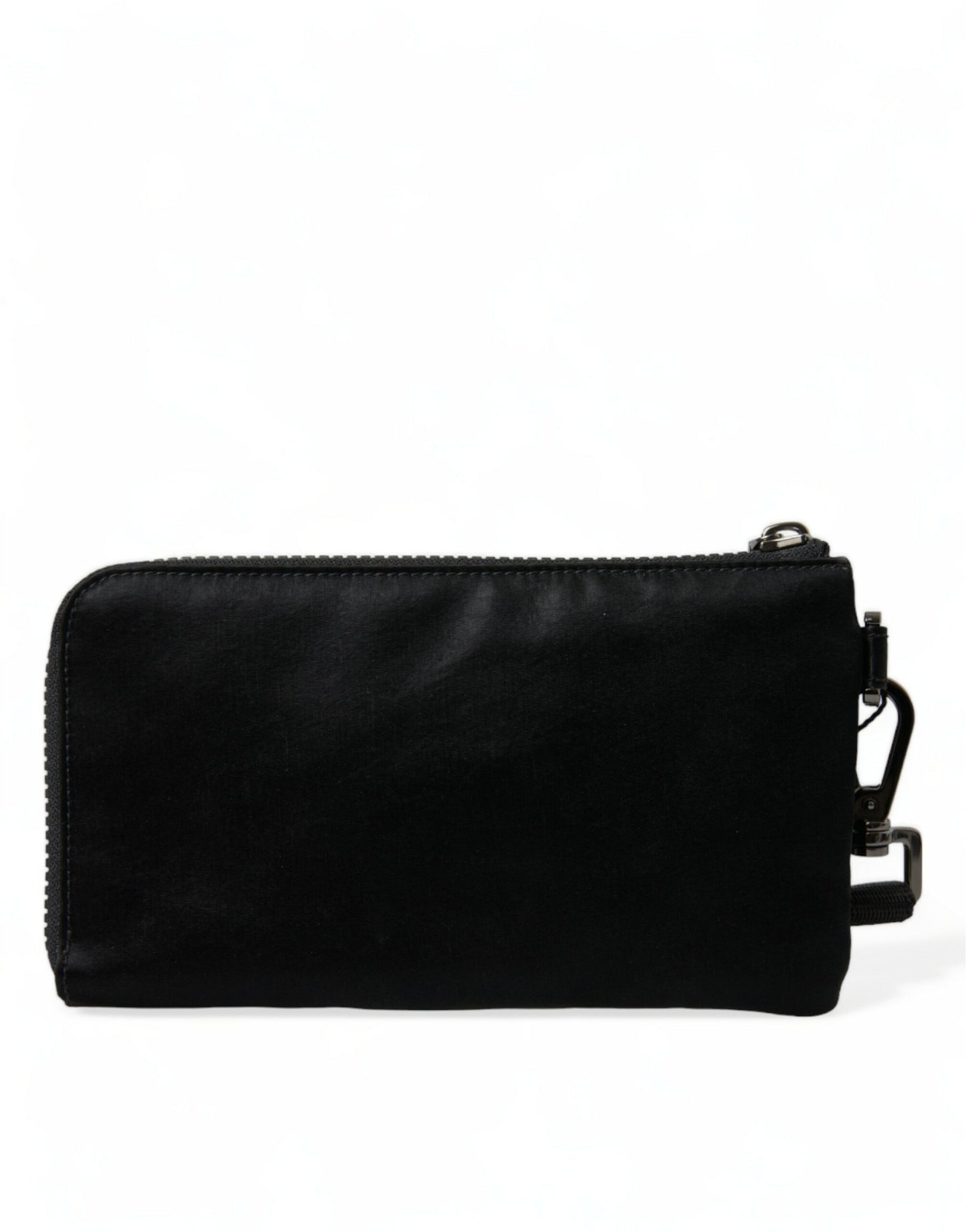 Dolce & Gabbana Elegant Black Nylon Leather Pouch With Silver Details