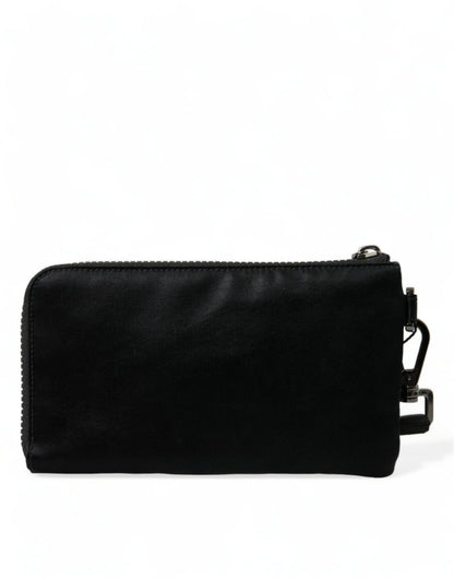 Dolce & Gabbana Elegant Black Nylon Leather Pouch With Silver Details