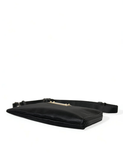 Dolce & Gabbana Elegant Black Nylon Leather Pouch With Silver Details